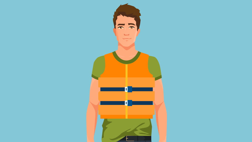 Illustration of a white male in a lifejacket