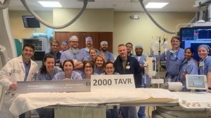 Rochester General Hospital's structural heart team celebrating its 2,000th TAVR procedure